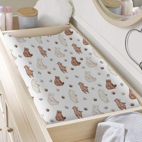Cute Woodland Bear and Paws Changing Pad Cover, Cartoon Bear Changing Table Cover for Baby Boys and Girls