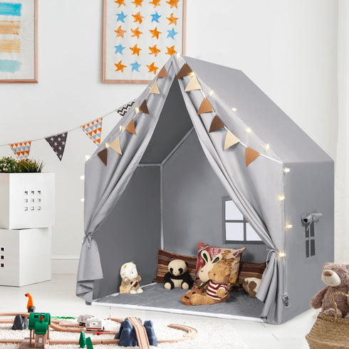 Kids Play Tent with Padded Mat & Star LED Lights for Ages 4-10, Large Indoor Play Room House Tent for Toddler Children