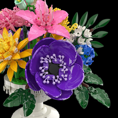 Set (1081PCS) Botanicals Flower Bouquet Building - Includes Hydrangeas, Snapdragons, Peonies & More, Artificial Flower