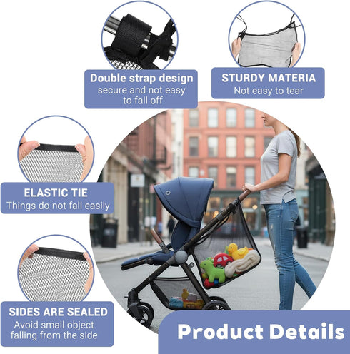 Thinp Stroller Sling Side Bag, Universal Stroller Organizer Cargo Net Strollers Caddy Mesh Storage Bag Strollers