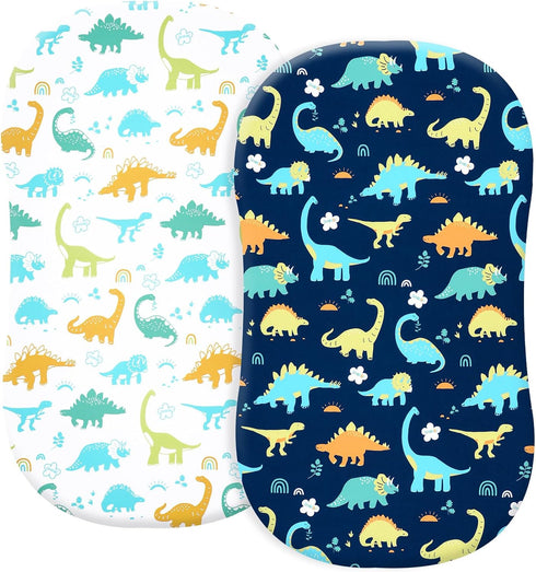 PHF Soft Bassinet Sheet Set, 2 Pack Silky Comfy Breathable Cradle Sheets for Baby Boys Girls, Universal Fit, Dinosaur