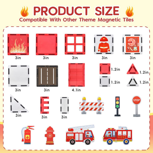 3-5 3-5, Magnetic Tiles, Firetruck Toys Years Old, Fire Trucks for Toddlers Magnetic Building Blocks for Kids, STEM