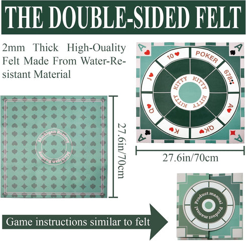 Extguds Rummy Set: 2Boxes (200 Pieces)+1Deck Poker+1Game Rummy Michigan Deluxe Board Game Felt Game Mat + of Playing
