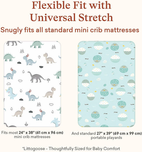 Pack 2-Pack Pack Graco and Play Mattress Sheets Fitted, Mini Crib Sheets for 'n Play Mattress, Stretchy Playard Sheets
