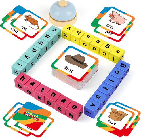 Edulok Word Race Cube - Preschool Wooden Alphabet Letter Blocks & Phonics Matching