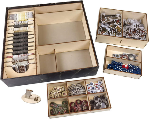 The Broken Token Board Game Organizer - Dead of Winter Compatible Wood Storage Box with Trays and Dividers