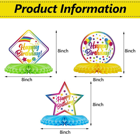 Blulu 6 Pieces Happy Birthday Table Decorations, Colorful Paper Honeycomb Birthday Centerpieces