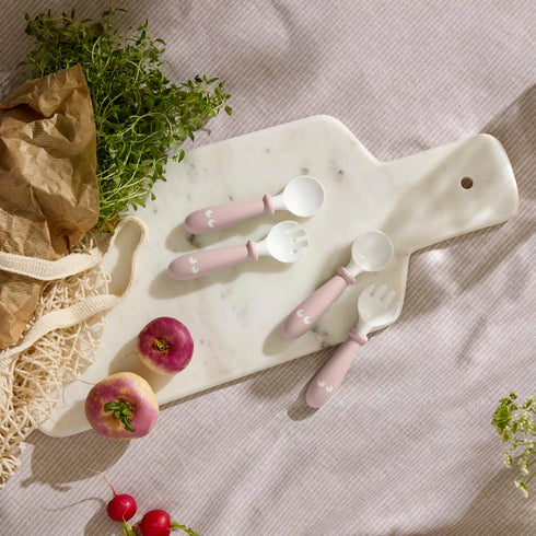 BabyBjoern Baby Spoon and Fork - 4 pcs, Powder Pink