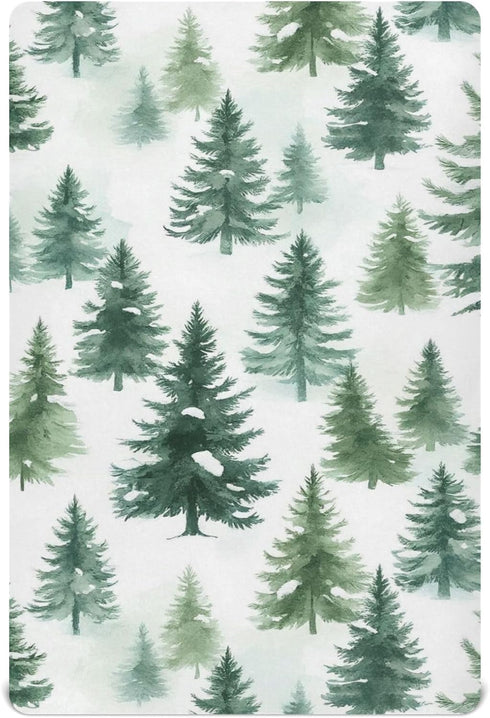 Pfrewn Christmas Crib Sheets for Boys Girls Woodland Rustic Forest Pine Trees