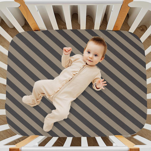 Pigsaly 27x39 Inch Crib Sheets Chocolate Balck Striped Baby Sheet for Standard Crib Mattress Boys Girls Toddler Bed