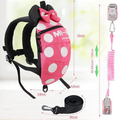 4 in 1 Toddler Harness Leash + Baby Anti Lost Wrist Link, Cute Child Safety Harness Tether, Child Walking Harness Wristband Assistant Strap Belt for Baby Girls(Rose Red)