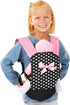 Bayer Design Dolls Carrier, Black and Pink Hearts, Adjustable for Dolls Up to 18", Kids Toy, Ages 3+