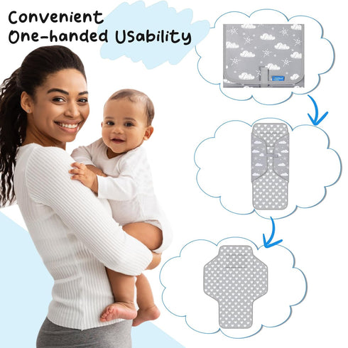 Baby Portable Changing Pad Travel - Waterproof Compact Diaper Changing Mat with Built-in Pillow - Lightweight