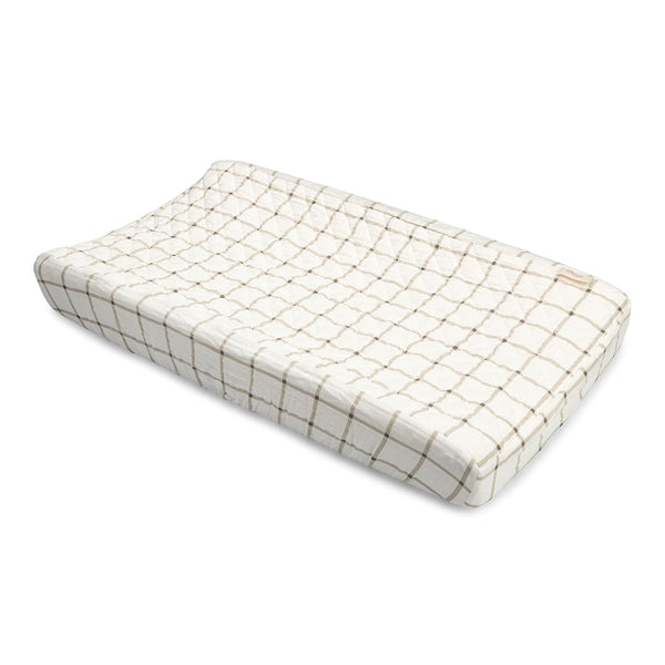 Crane Baby 100% Organic Cotton Change Pad Cover, Neutral Check Pattern for