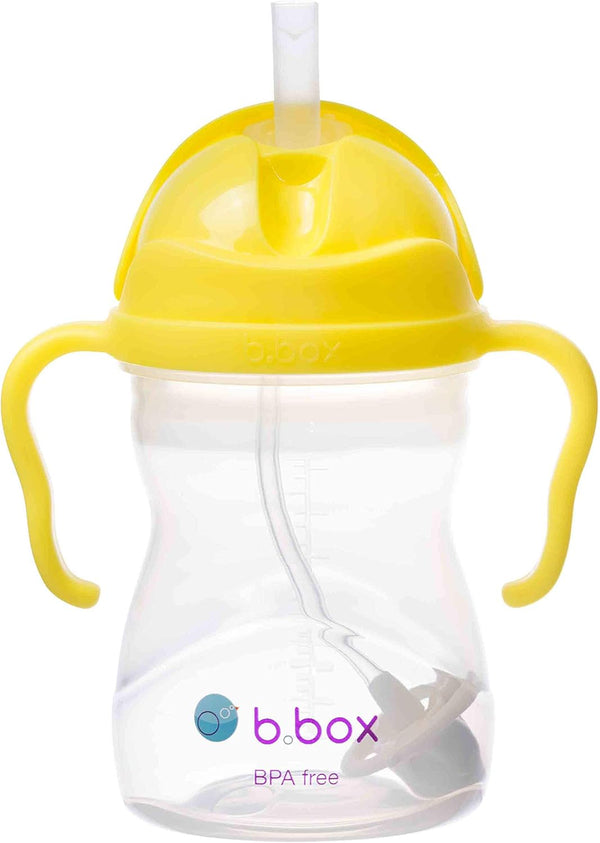 b.box Sippy Cup with Weighted Straw, Leak Proof, Spill Proof, Easy Grip for Babies 6m+ to Toddlers (Lemon, 8oz)