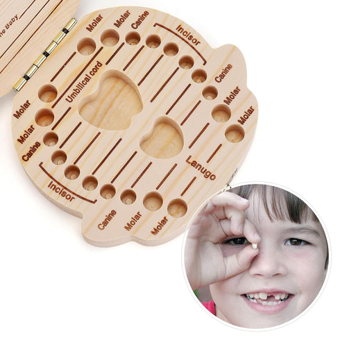 NASHRIO Baby Tooth Box, Wooden Kids Keepsake Organizer Gift for Baby Teeth, Boy