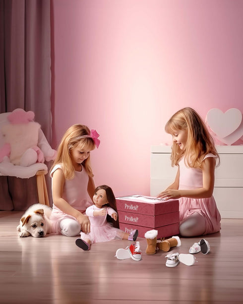 18 Inch Doll Shoes Set Compatible with American Doll, Snow Doll Boots, Canvas Sneakers, 7 Pairs with Gift Box