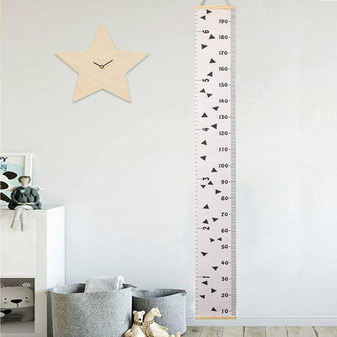 Kids Growth Chart, Wood Frame Fabric Canvas Height Measurement Ruler for Child's Room Decoration 7.9 x 79in (Triangle)