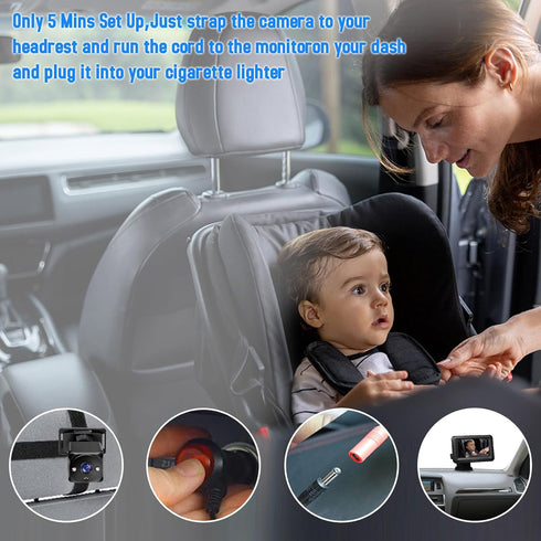 Leftwei 4.3" 1080P 360 2 Baby Car Camera Monitor, Rear Facing Backseat Camera with Night Vision, Rotation, Wide View