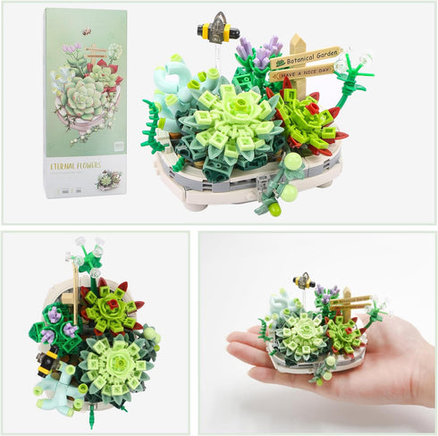 MEIEST Set,Creative Mini Building Blocks Succulent Plant Bonsai Model DIY Simulation Particle Flower Botanical