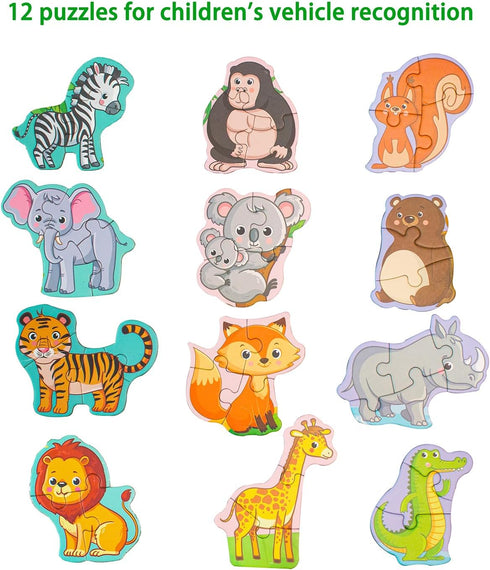 Animal Activities Toy Wooden Jigsaw Puzzles Book for Boys & Girls 2-4, Magnetic Puzzles for Toddlers 1-3, Travel