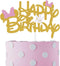 Pink And Gold Glitter Minnie Inspired Happy Birthday Cake Topper with Pink Bows and White Gloves for Girls Birthday