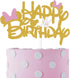 Pink And Gold Glitter Minnie Inspired Happy Birthday Cake Topper with Pink Bows and White Gloves for Girls Birthday