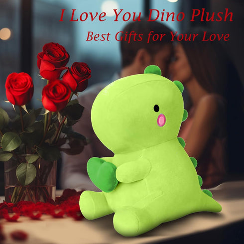 SQEQE Dinosaur Stuffed Animal, Loving Soft Dino Plush Toys with Holding Heart for Valentine Day, Sweet Romantic Anniversary Birthday Gift for Her Girls Boys Girlfriend(Green,12 inch)