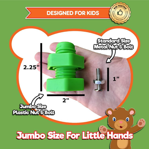 12 Jumbo Nuts and Bolts For Toddlers - Fine Motor Skills Rainbow Matching Game Montessori Toys For Toddlers & Toddler