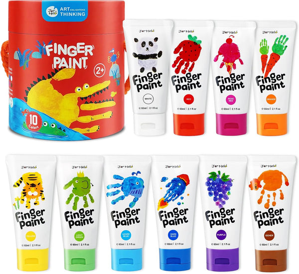 Jar Melo Washable Finger Paints for Toddlers, 10 Colors Large Capacity (2.1fl