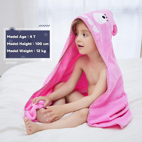 MICHLEY Animal Face Hooded Baby Towel Cotton Bathrobe for Boys and Girls, 0-6 Year, Pink