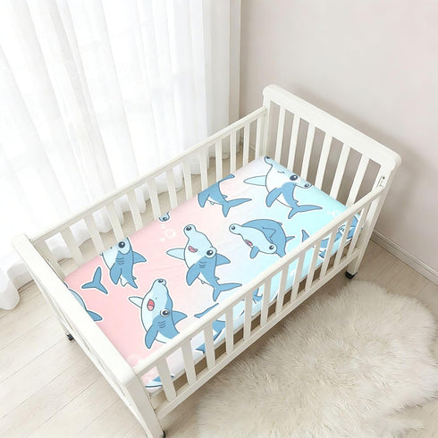 CZXW Hammerhead 52" 28" Cartoon Sharks Crib Sheets Fitted x Natural Cotton Soft & Breathable for Baby Crib Mattress