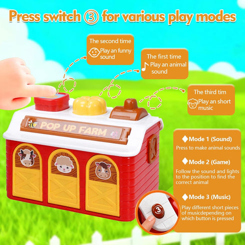 Quliwise 1 12-18 Interactive Pop up Farm Animal Toys with Music & Light & Piano, Montessori Cause and Effect Toys
