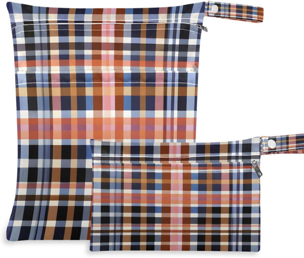 Haskirky Gouache Plaid 2 Pcs Cloth Diaper Wet Dry Bags,Waterproof and Washable Bag