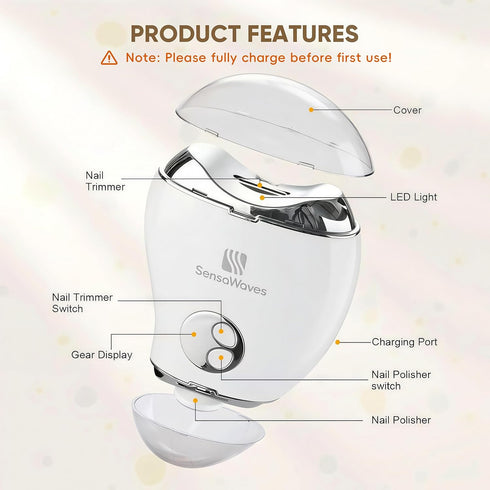 3 Settings, Trimmer Electric Nail Clipper with Nail File, Rechargeable Automatic Fingernail Clipper with Nail Debris