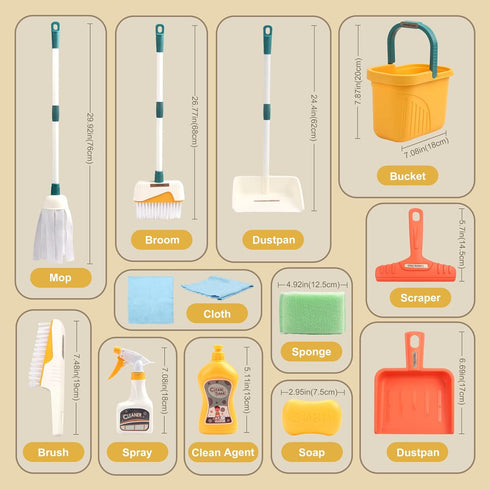 Set Jenilily Detachable Kids Cleaning Toy - Broom, Mop, Dustpan, Brush, Rag Play, Housekeeping Kit, STEM Really Clean