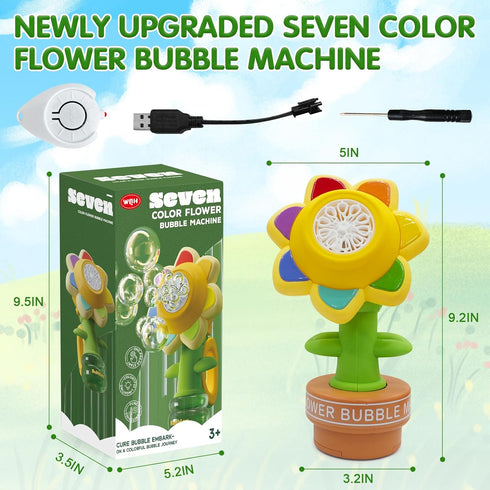 Sunflower Bubble Machine with Remote Control, Dancing Sunflower Bubble Machine with LED Lights, Rechargeable Automatic
