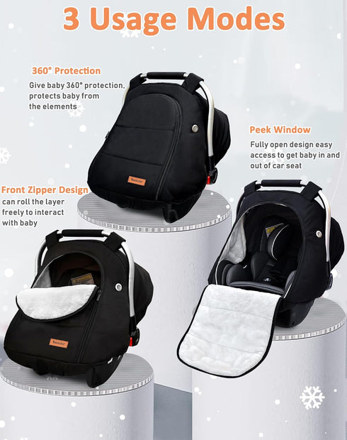 MARLIFER Cozy Waterproof Winter Baby Car Seat Cover, Carseat Cover Boys, & Warm Cover, Infant Car Seat Canopy