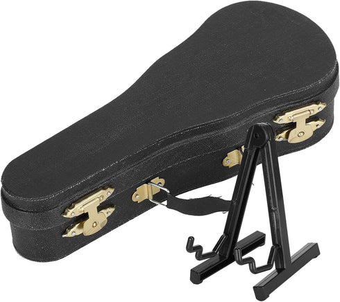 Wooden Miniature Guitar with Stand and Case, 5.9in Black Mini Guitar Model for Home Decor