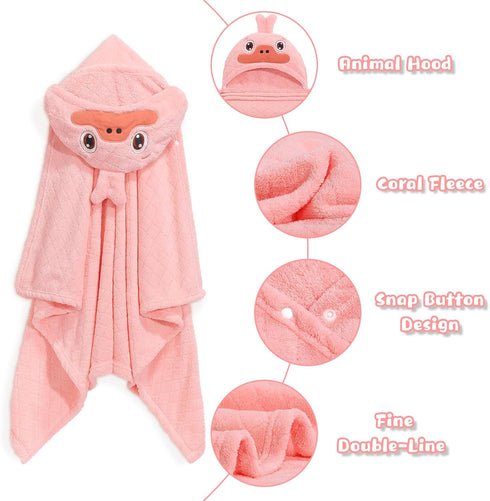 1-2, 2 Pack 50" 32" Set Toddler Bath Towels Age Soft Absorbent Animal Hooded Towel for Kids Girls, x Large Thick Baby