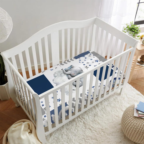 52 28 HawSkgFub Navy Blue Sleeping Elephant Fitted Standard Crib Sheet Baby Boy, Dream Big Little One You are So Loved