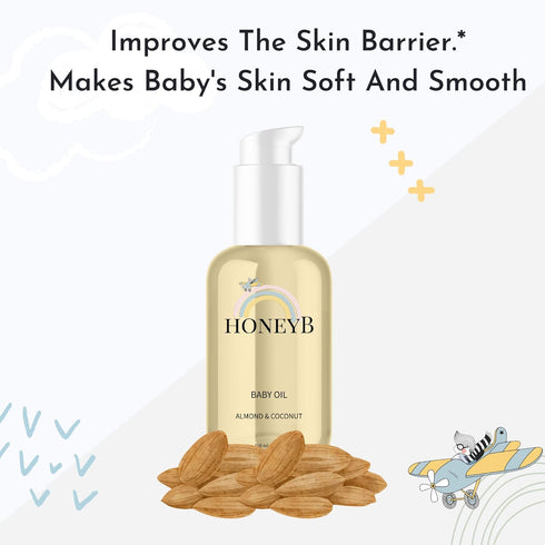 4oz HoneyB Soothing Baby Oil with Almond & Coconut Oils for Increased Hydration - Clean and Plant-Based Baby Coconut