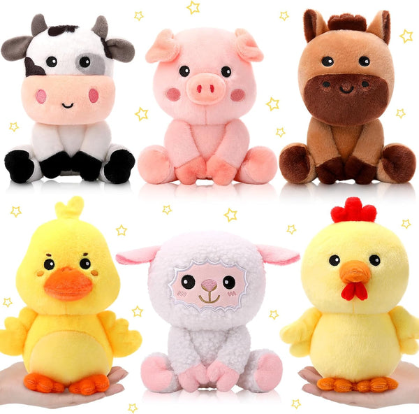 RoundFunny 6 Pcs Farm Animals Toys 7 Inch Horse Sheep Cow Duck Chick