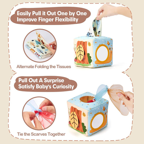 hahaland Baby Tissue Box Toy, Montessori Toys for 6-12 Months, Baby Boy Girl Shower Gifts for Babies 6-18 Months