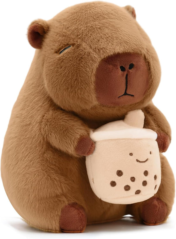 Cute Capybara Plush with Boba - 13-inch Kawaii Capybara Stuffed Animal Pillow