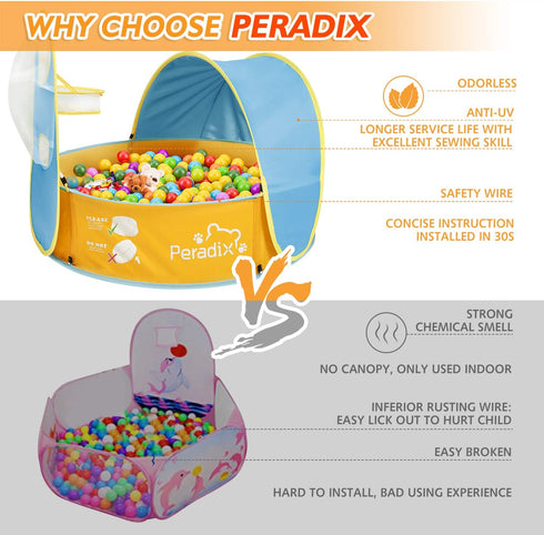 Peradix Paddling Pool for Kids & Pets, 3 in 1 Pop Up Wading Pool Tent with Basketball Hoop