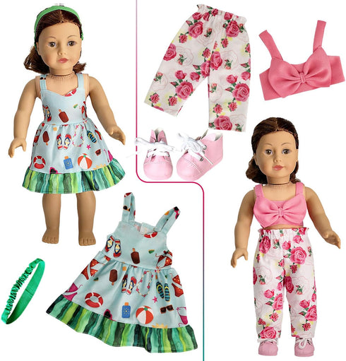 HOAKWA 18 Inch 18" 19 8 Sets American Doll Clothes and Accessories for Doll, Clothes Dress, Total Pcs Including