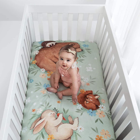 100% (52 28 inches) Rookie Humans Cotton Sateen Fitted Crib Sheet: Enchanted Meadow. Modern Nursery, Use as a Photo