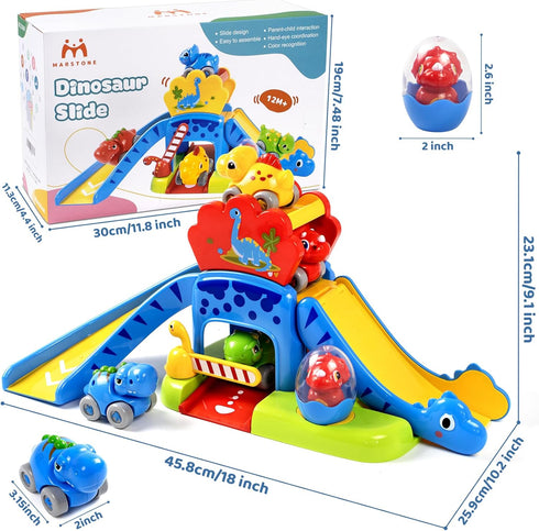 1 2 4 12-18 1st 1-3 Marstone Toddler Toys Year Old Boy Gifts: Dinosaur Slide with Animal Cars Educational Baby Toys