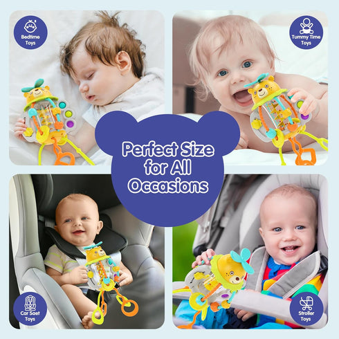 HOLA Montessori Toys for 1 Year Old Boy - Rattle Teething Toys for 0-12 Months, Silicone Pull String Sensory Toys